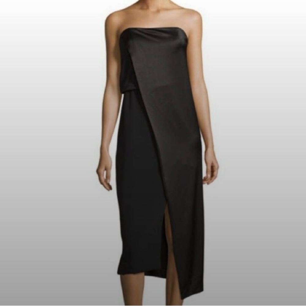 Halston Heritage black mixed satin strapless dress